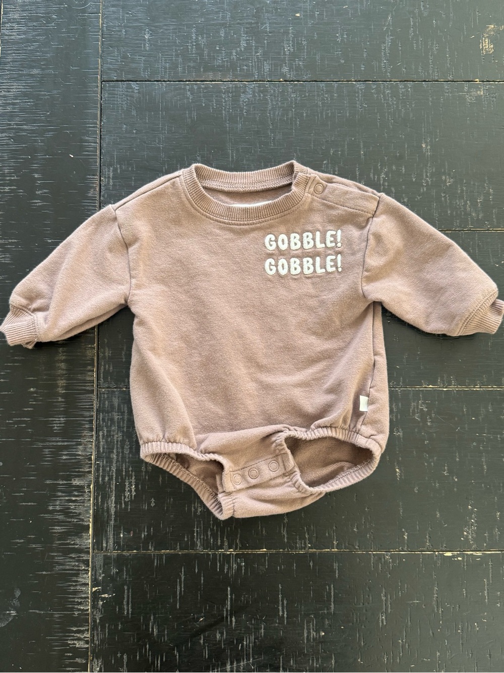 Organic Long-Sleeve One-Piece Bodysuit with Gobble Gobble Print